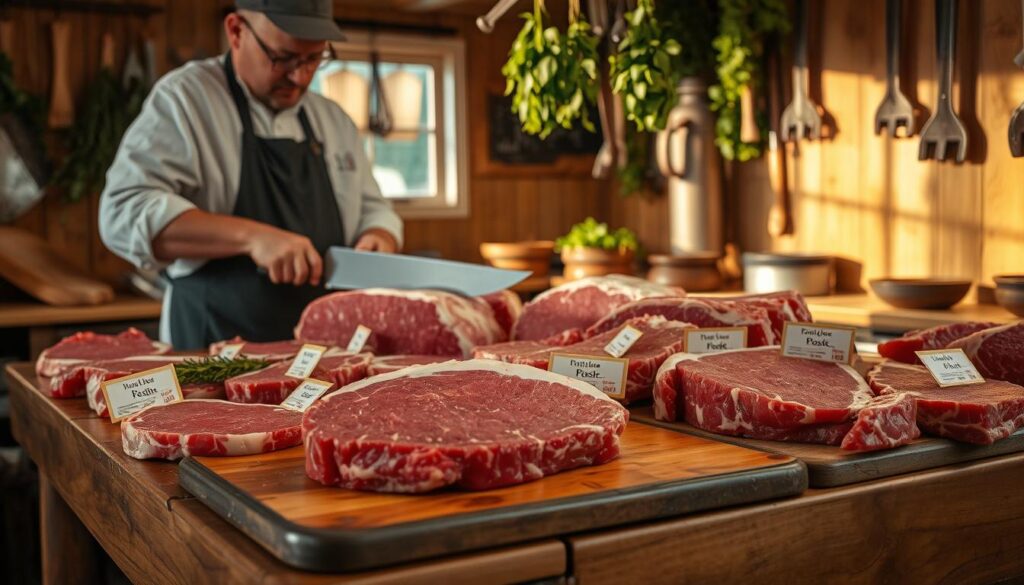 beef butchering and flat iron steak labeling