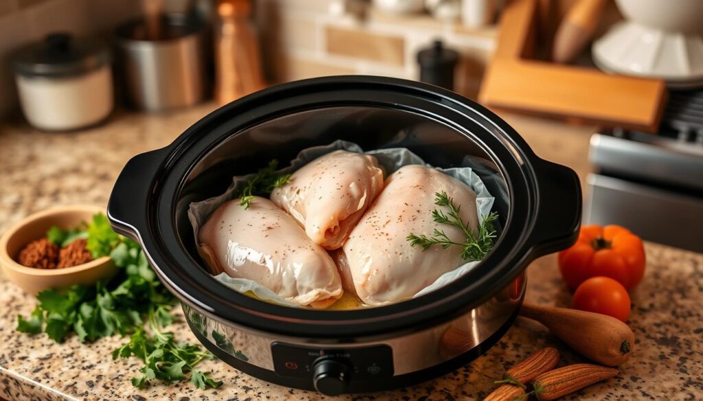 can you put frozen chicken in the crockpot?