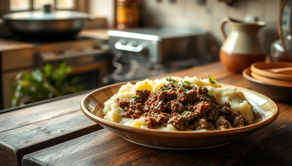 comfort food featuring ground beef and homemade mashed potatoes