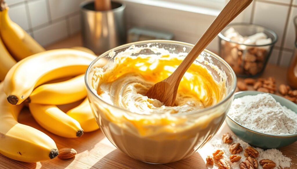 gluten-free banana bread mixing the batter