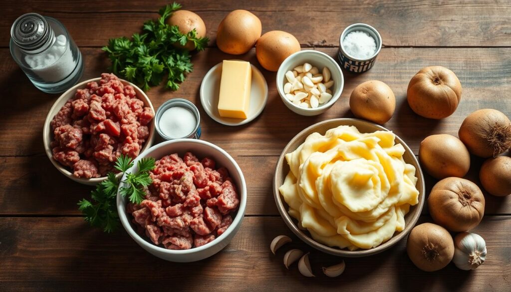 ingredients for ground beef and mashed potatoes