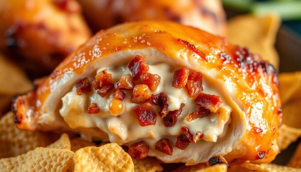 Cream cheese and bacon stuffed Doritos chicken