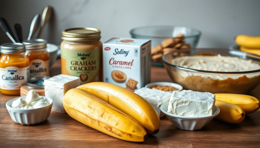 Ingredients for Caramel Banana Pudding Cheesecake