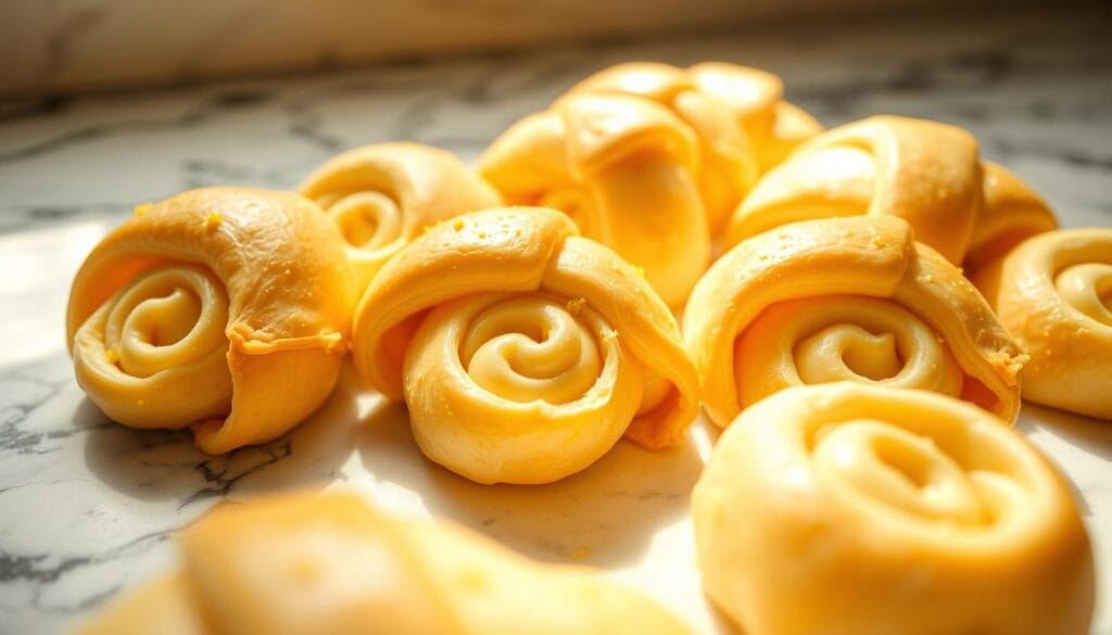 Rolling lemon cheesecake crescent rolls